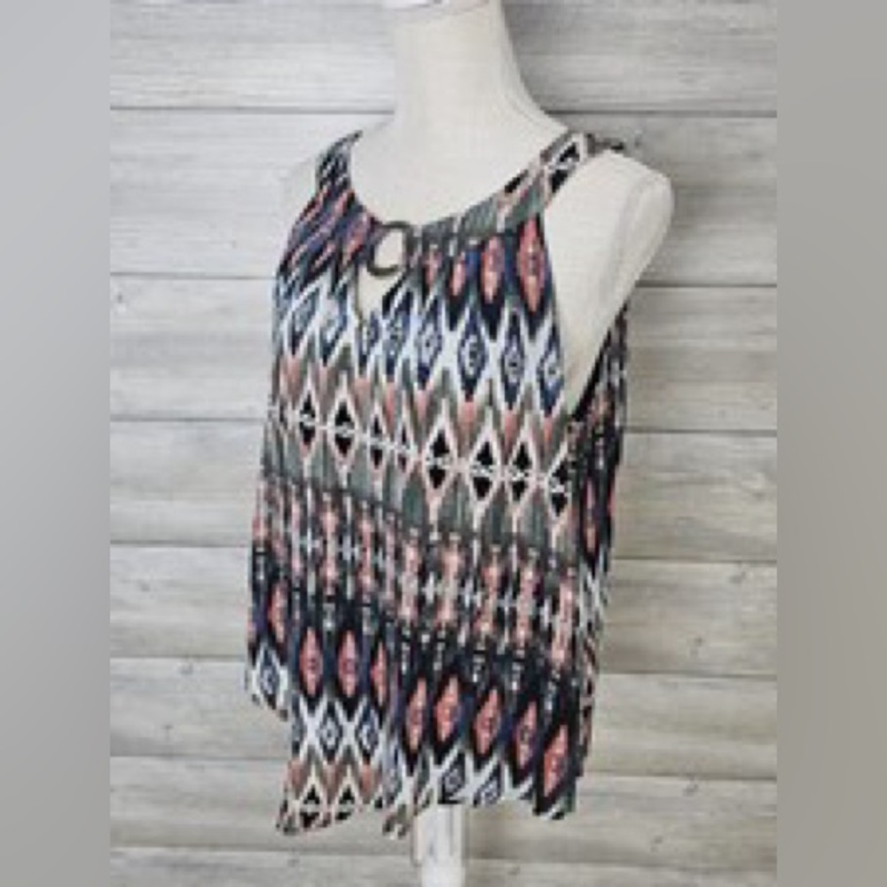 AB Studio Round Keyhole Neck Lined Southwest/Abstract Colorful Tank Size XL